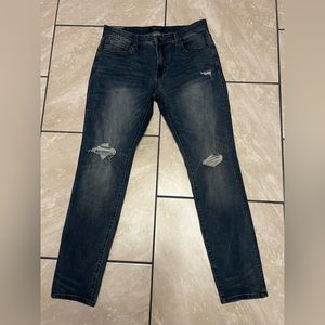 Aeropostale Mens Retro Slim Blue Jeans Size 32 x 32 Dark Wash Distressed Stretch
